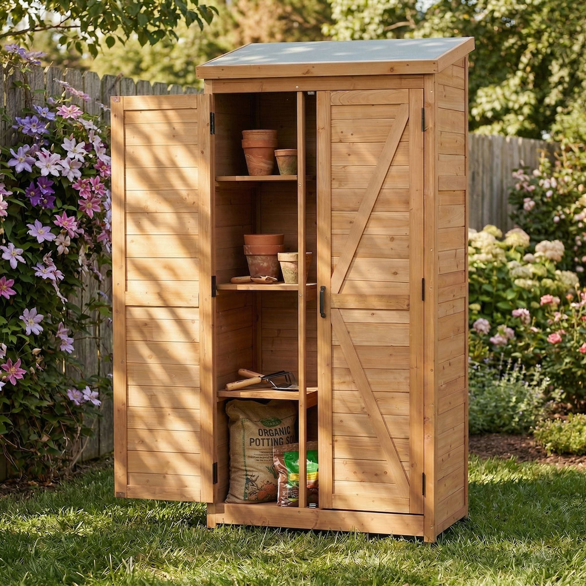 Outdoor Storage Shed With Vertical Tool Cabinet For Backyard, photo 33 of 35