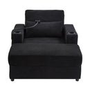 Modern Style Armchair Chaise Lounge Sofa Couch With Movable Storage Ottoman, USB Ports, Cup Holders, Phone Holder, Side Pockets by HouseOfZazla