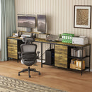Industrial L Shaped Computer Desk With Power Outlets & USB-C, 6 Fabric Drawers, 3 Open Shelves, Movable Monitor Stands - Brown by HouseOfZazla