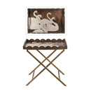 23.5x15.5x24 Brown MDF Tray Table with White Swan Motif and Iron Base by HouseOfZazla