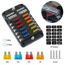 6-Way Fuse Box Holder w/ LED Indicator 6 Circuit Blade Fuse Block Sticker Label For 12-32V Automotive Boat Car SUV Marine