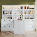 83.4"Tall 2 Bookshelf & 1 Writting Desk Suite,Modern Bookcase Suite with LED Lighting, Drawers,Study Desk and Open Shelves,3-Piece Set Storage Bookshelf for Living Room,Home Office,Study room,White