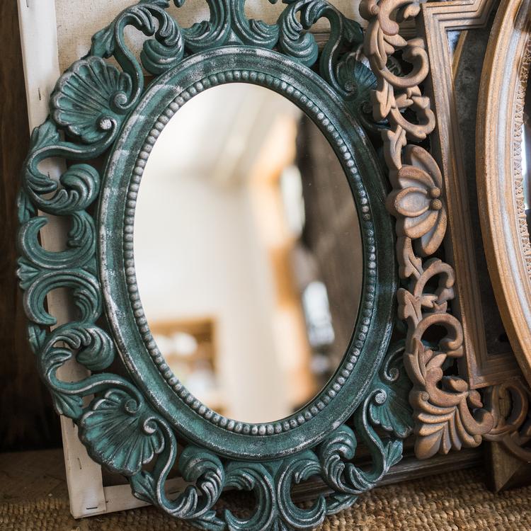 Decorative Mirror French Style Carving Frame Wall Mirror Green