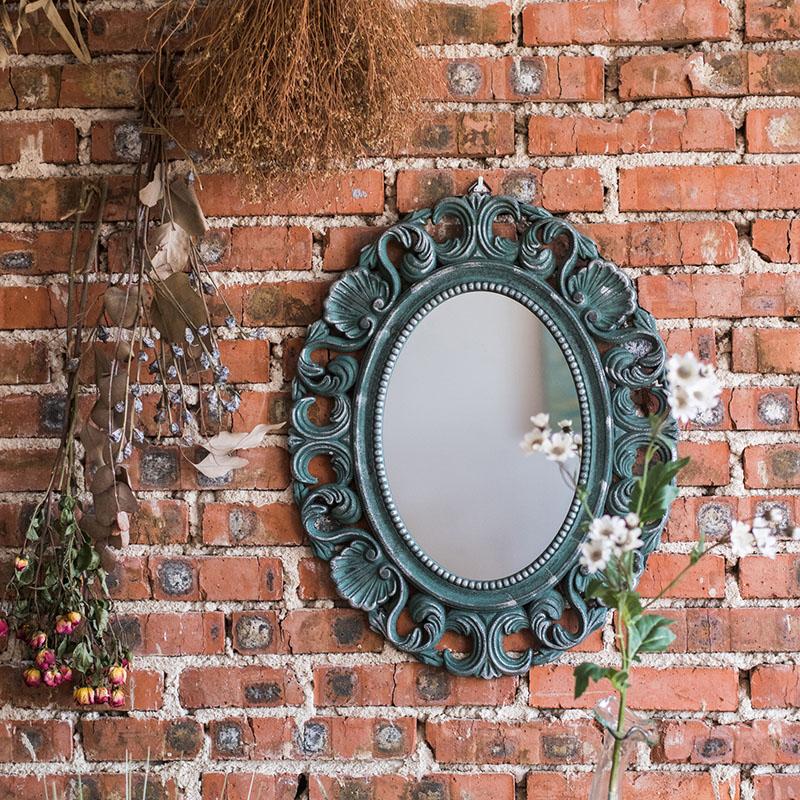 Decorative Mirror French Style Carving Frame Wall Mirror Green