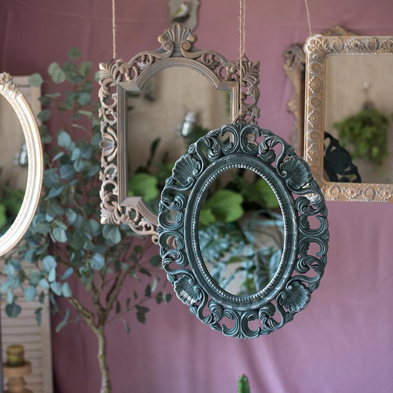 Decorative Mirror French Style Carving Frame Wall Mirror Green