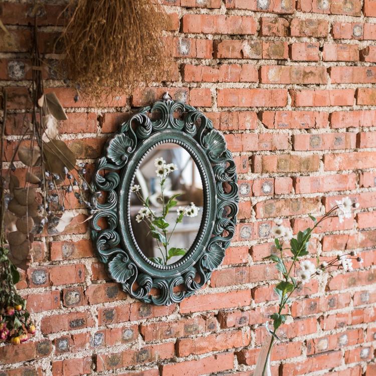 Decorative Mirror French Style Carving Frame Wall Mirror Green