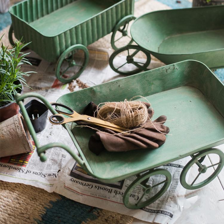 Decorative Planter Cart Green Metal Cart Planter