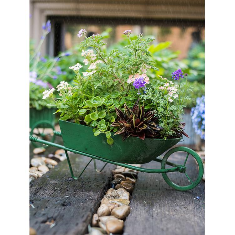 Decorative Planter Cart Green Metal Cart Planter