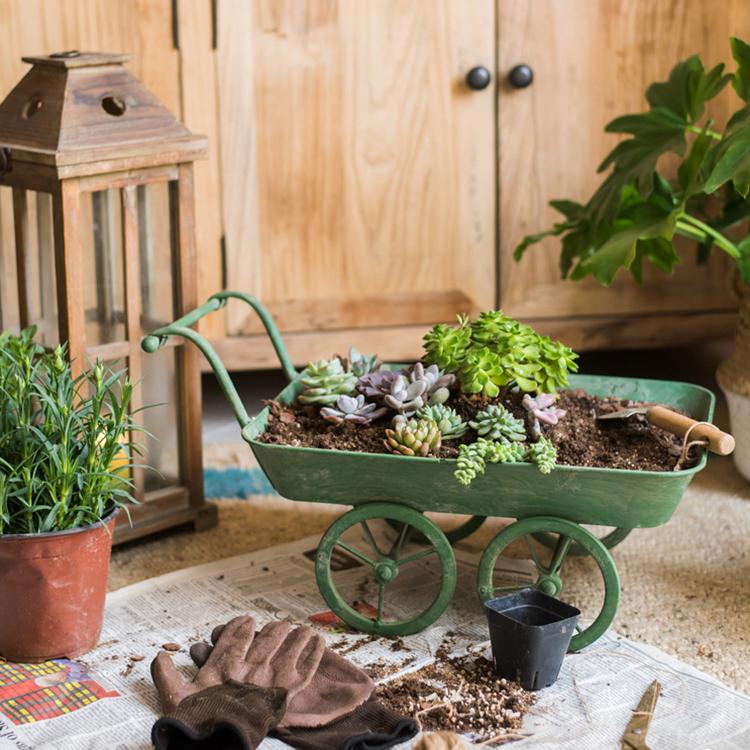 Decorative Planter Cart Green Metal Cart Planter