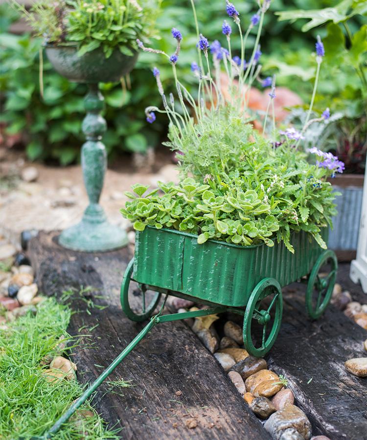 Decorative Planter Cart Green Metal Cart Planter