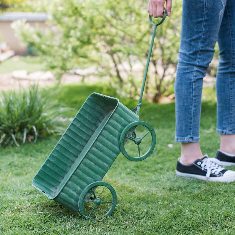 Decorative Planter Cart Green Metal Cart Planter