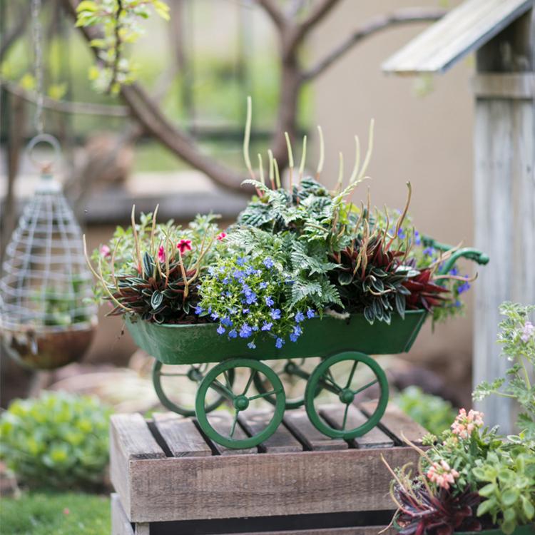 Decorative Planter Cart Green Metal Cart Planter