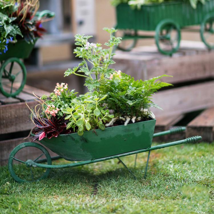 Decorative Planter Cart Green Metal Cart Planter