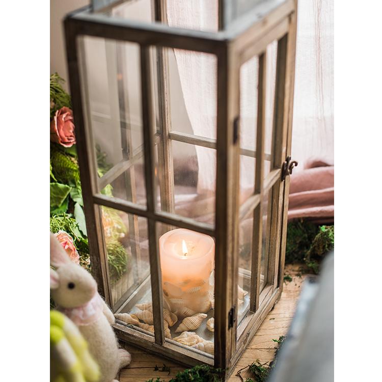 Decorative Table Lantern Wooden Glass Lantern