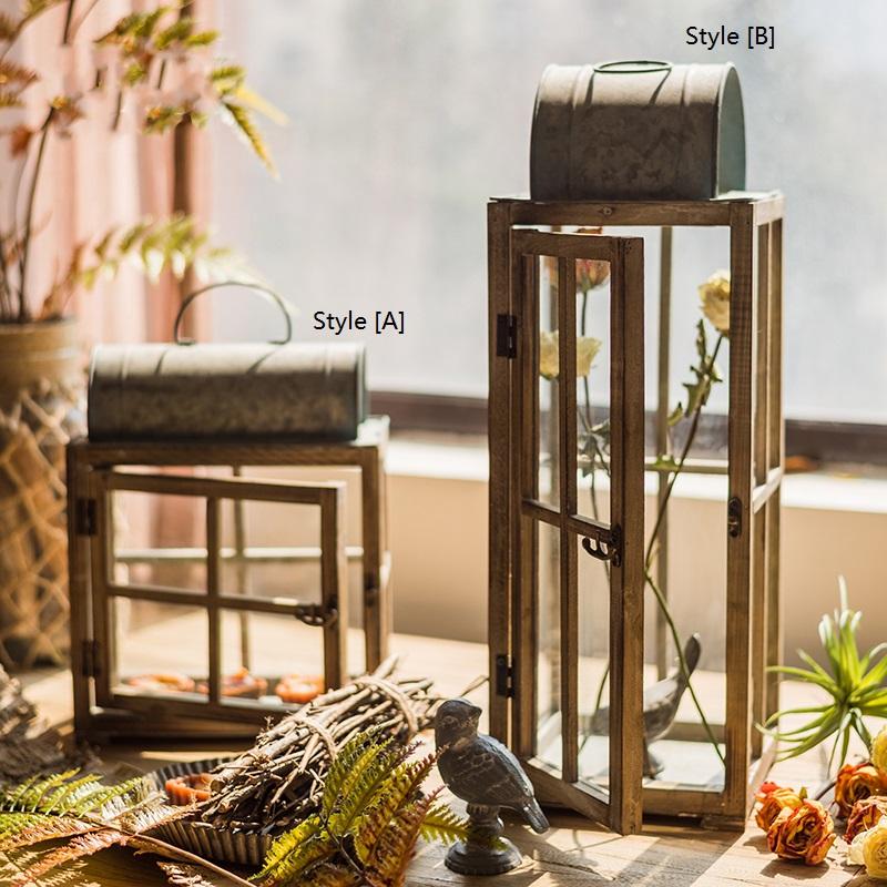 Decorative Table Lantern Wooden Glass Lantern