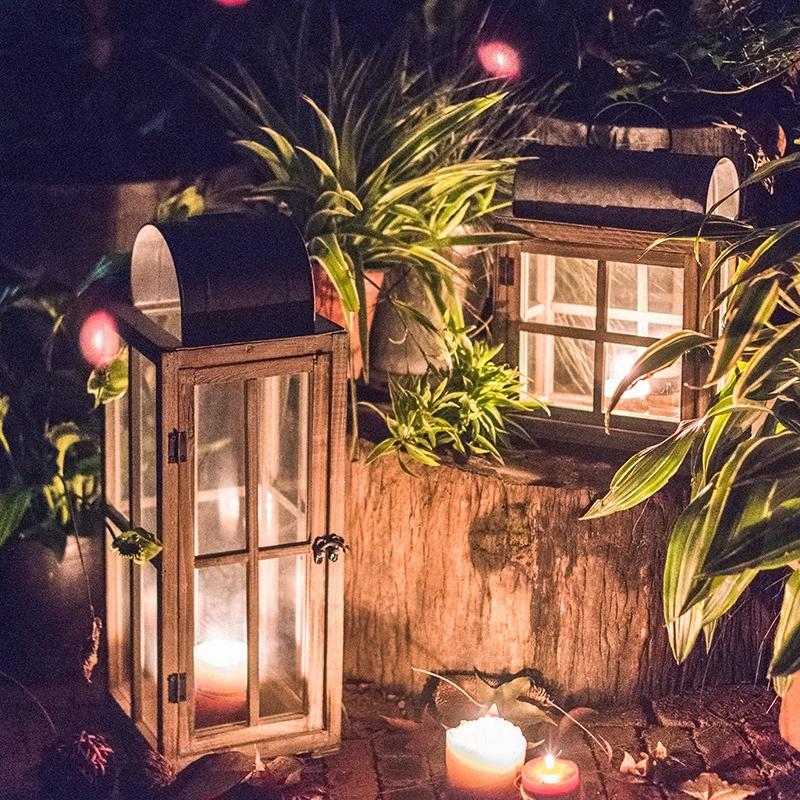 Decorative Table Lantern Wooden Glass Lantern