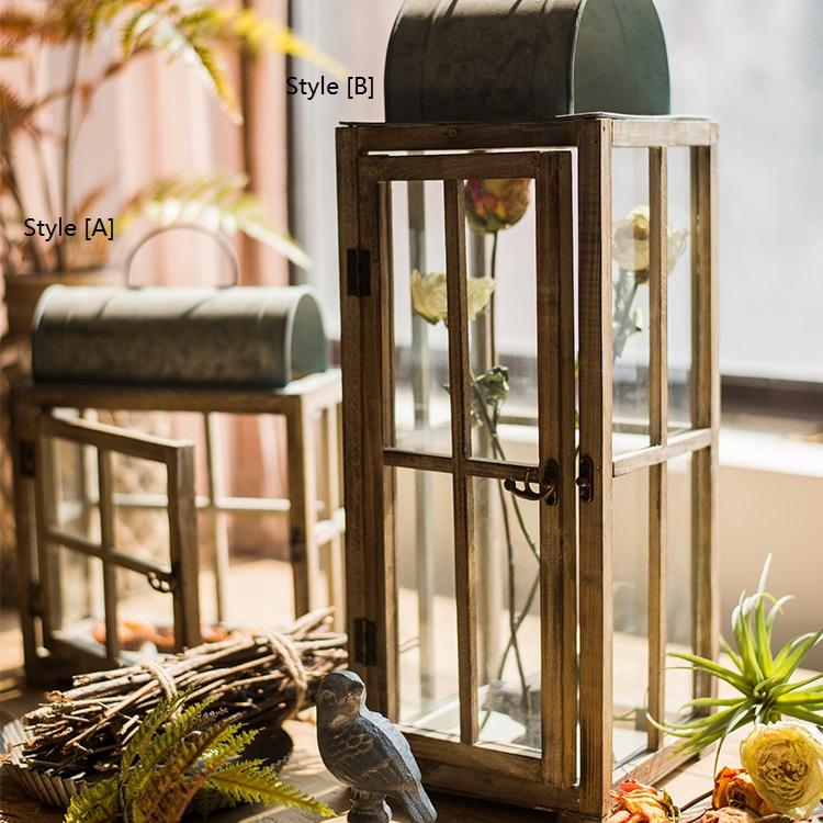 Decorative Table Lantern Wooden Glass Lantern