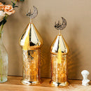 Set of 2 Gold Electric Candle Holders Ramadan Lanterns