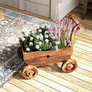 Decorative Wooden Wagon Cart with Handle Wheels and Drainage Hole-Rustic Brown by LJGDeals