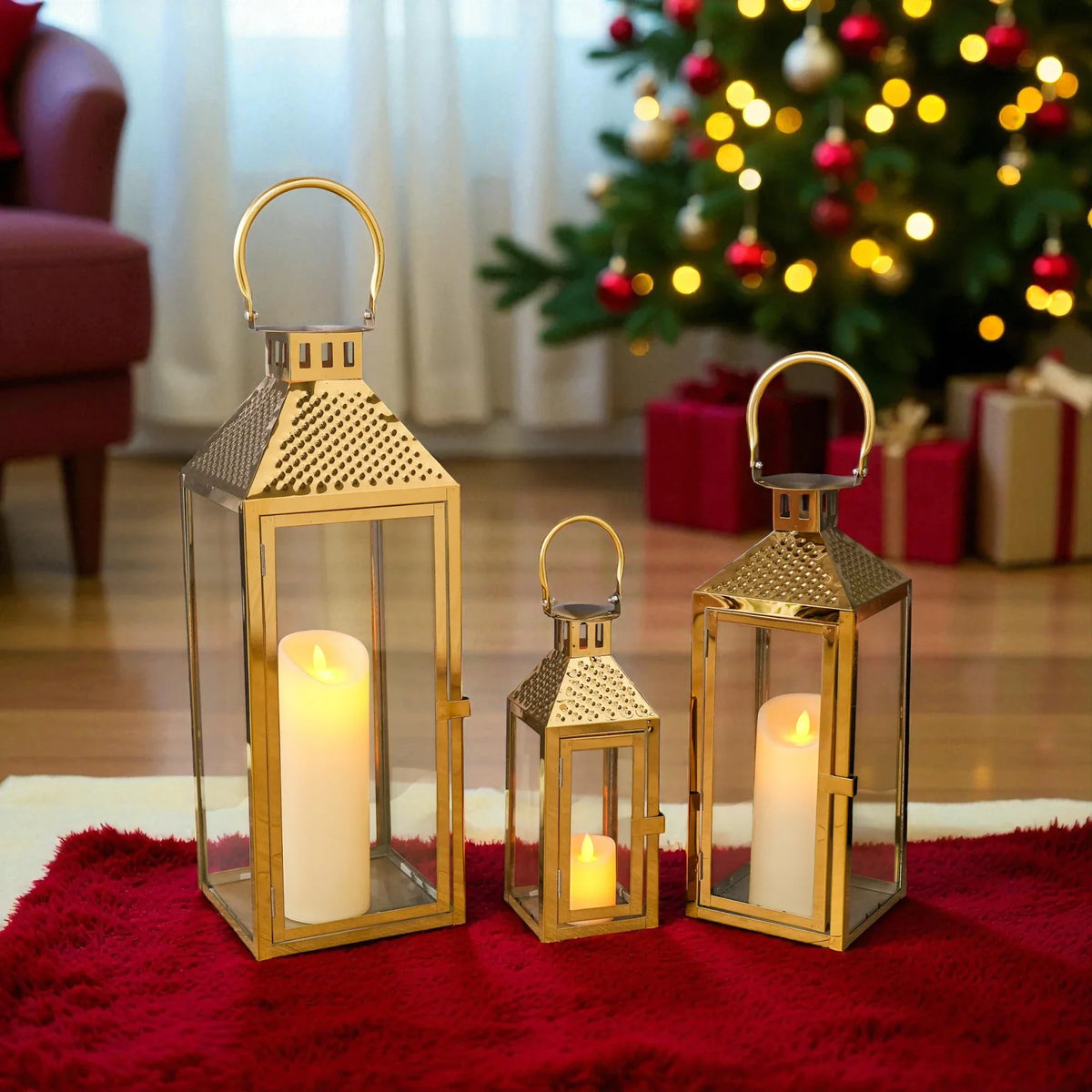 19.5"H Elegant Gold Stainless Steel Lantern, photo 3 of 8