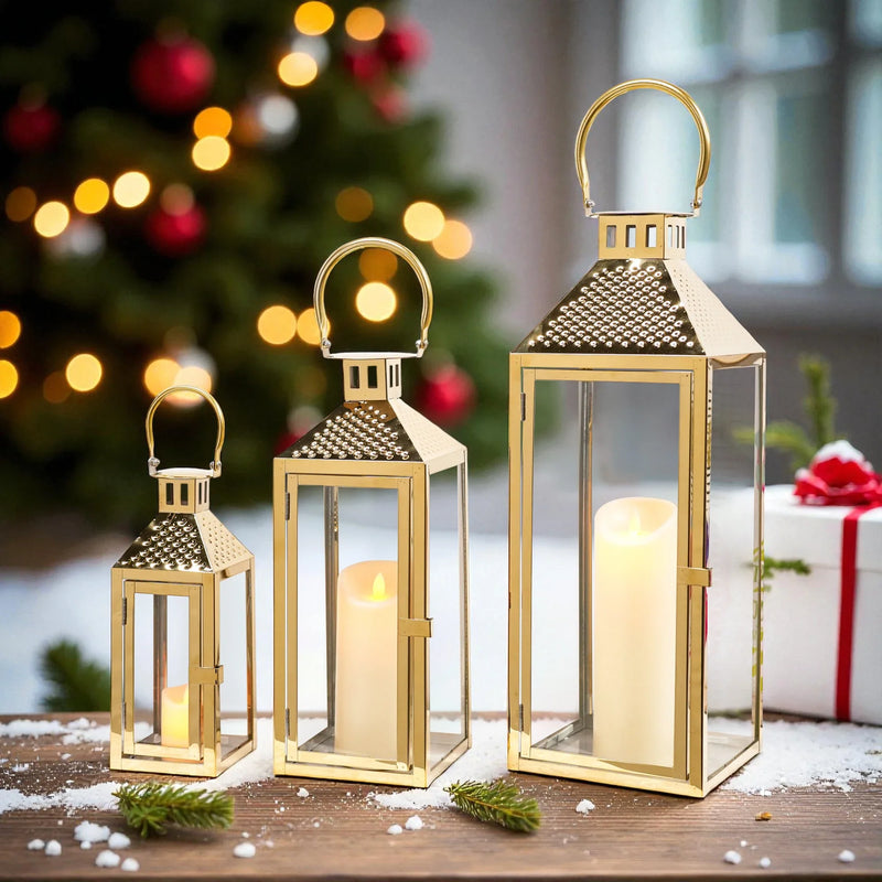19.5"H Elegant Gold Stainless Steel Lantern, photo 2 of 8