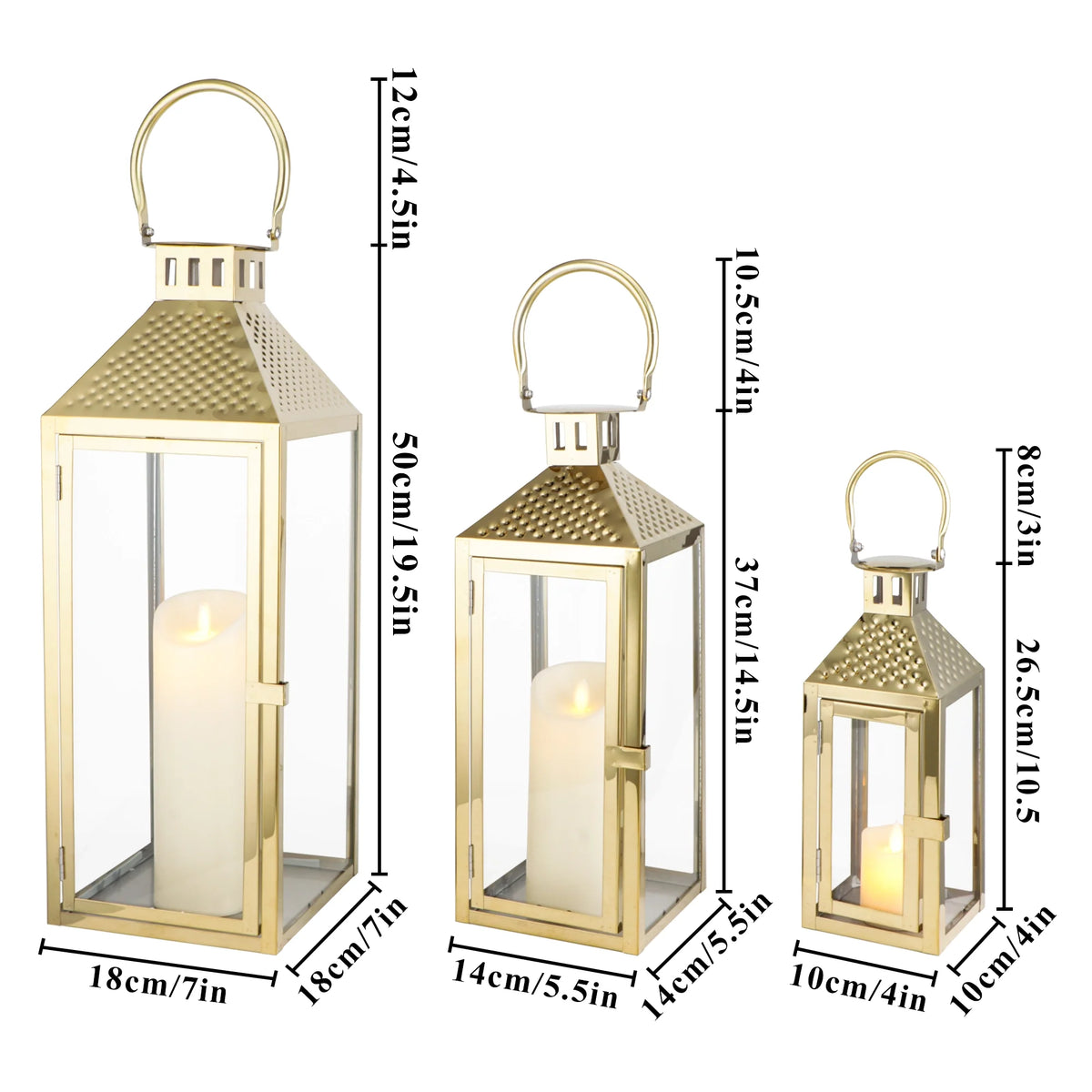 19.5"H Elegant Gold Stainless Steel Lantern, photo 4 of 8