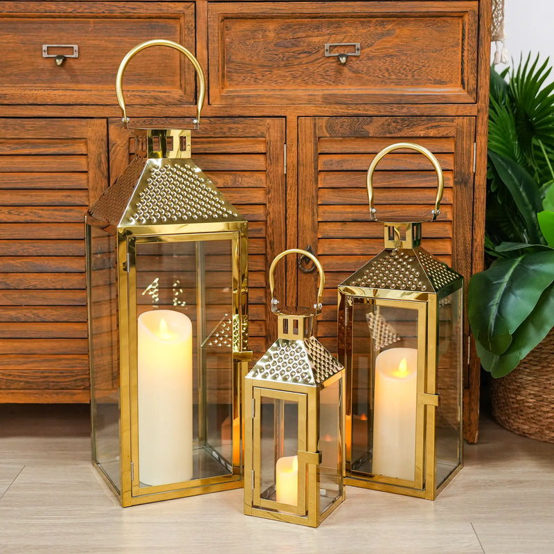 19.5"H Elegant Gold Stainless Steel Lantern, photo 5 of 8