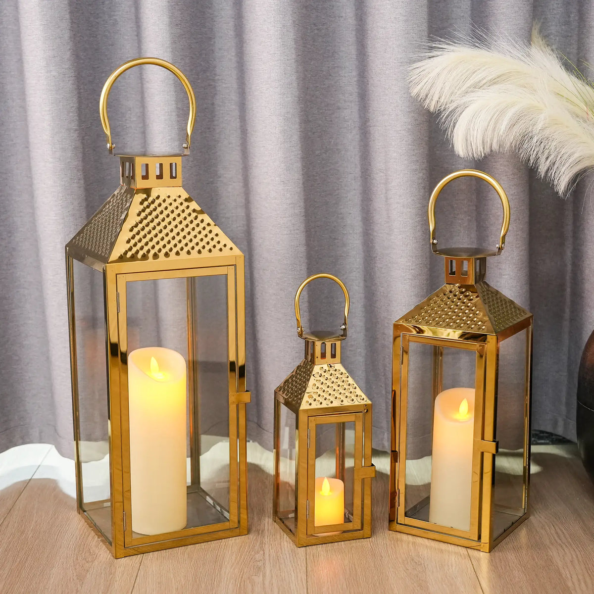 19.5"H Elegant Gold Stainless Steel Lantern, photo 6 of 8
