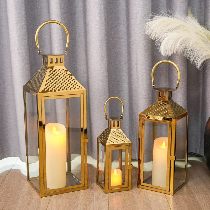 19.5"H Elegant Gold Stainless Steel Lantern, photo 6 of 8