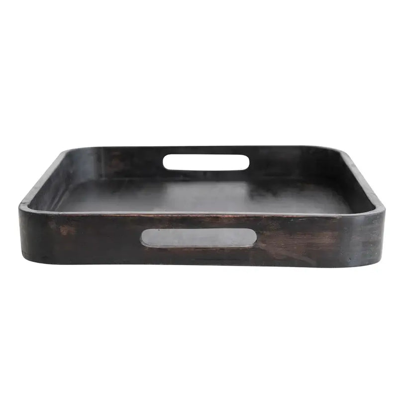 Decorative Mango Wood Tray with Handles, Black