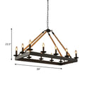 GobekUsa 10-Head Rope Hanging Island Light: Industrial Metal Lamp in Black with Candle Design