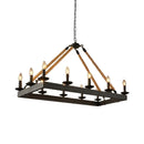 GobekUsa 10-Head Rope Hanging Island Light: Industrial Metal Lamp in Black with Candle Design
