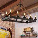 GobekUsa 10-Head Rope Hanging Island Light: Industrial Metal Lamp in Black with Candle Design