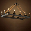 GobekUsa 10-Head Rope Hanging Island Light: Industrial Metal Lamp in Black with Candle Design