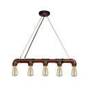 GobekUsa 5-Head Steampunk Island Pendant Light with Straight Pipes and Rustic Charm