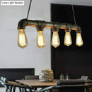 GobekUsa 5-Head Steampunk Island Pendant Light with Straight Pipes and Rustic Charm