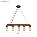 GobekUsa 5-Head Steampunk Island Pendant Light with Straight Pipes and Rustic Charm