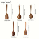 Natural teak wooden cooking spoon set kitchen utensils by Decorbites