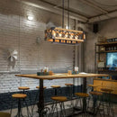 GobekUsa 6-Head Industrial Style Pendant Lamp - Retro Solid Wood Iron Table Light