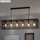 GobekUsa 6-Light Rectangular Mesh Island Lighting: Black Metal Industrial Suspended Fixture