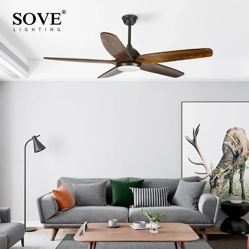 GobekUsa 60" Solid Wood Blade Ceiling Fan Light LED Remote Control 220v