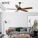GobekUsa 60" Solid Wood Blade Ceiling Fan Light LED Remote Control 220v