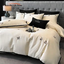 GobekUsa 600TC Egyptian Cotton Butterfly Embroidery Bedding Set: Duvet, Sheet, Pillowcases