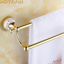 GobekUsa 60cm Double Towel Bar with Ceramic Gold Finish for Bathroom Accessories.