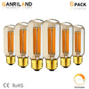 GobekUsa 6W 220V LED Tubular Filament Bulb Gold Tint Dimmable E26 E27 2200K