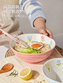 Floral hand-painted ceramic ramen bowl – dining room noodle bowl by Decorbites
