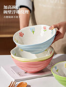 Floral hand-painted ceramic ramen bowl – dining room noodle bowl by Decorbites