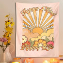 Retro pink 70s girl sunset tapestry – bedroom wall decor by Decorbites