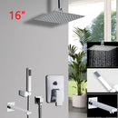 GobekUsa 8/16 Inch Chrome Shower Set with Rainfall Head, Ceiling Mount Mixer, Brass Faucet