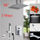 GobekUsa 8/16 Inch Chrome Shower Set with Rainfall Head, Ceiling Mount Mixer, Brass Faucet